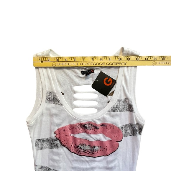 NWT Guess Womens Small S White Tank Shredded Cut Out 80s Retro Slashed Ripped - Picture 6 of 16